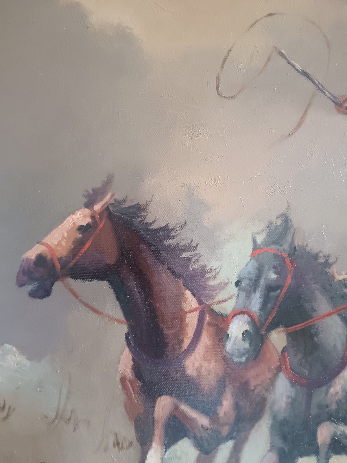 Victor Orlow 1911 – Cavalli al Galoppo con Cavaliere – Olio su Tela 70x50 – Firmato