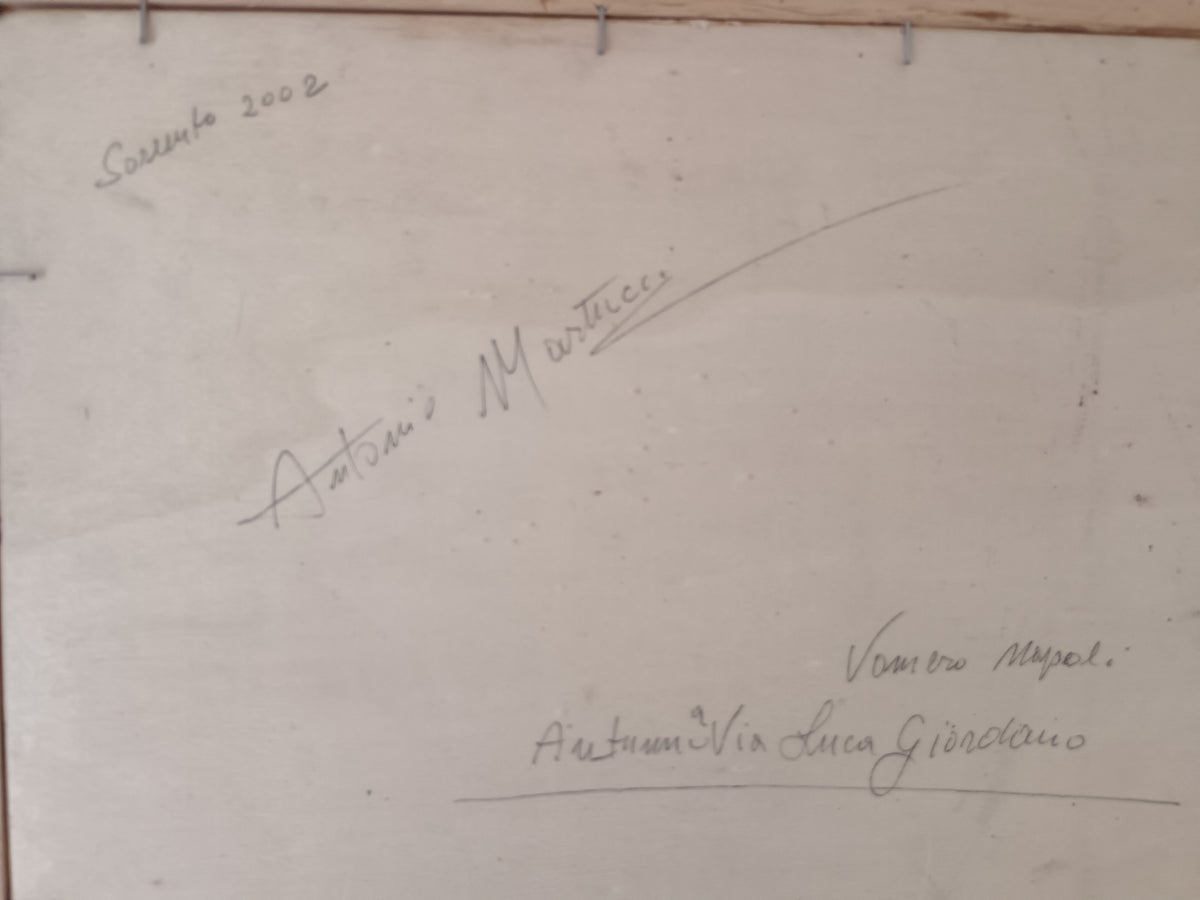ANTONIO MARTUCCI (NAPOLI 1934) – VIA LUCA GIORDANO AL VOMERO – 2002 – OLIO SU TAVOLA