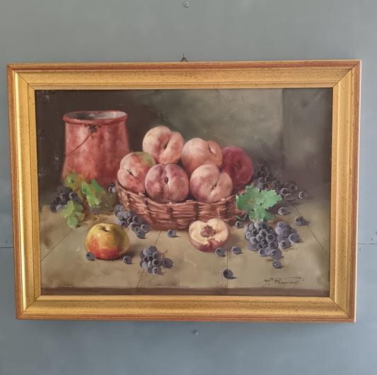 GIUSEPPE PREVITALI (1909-2000) – NATURA MORTA CON PESCHE E UVA – OLIO SU TELA 50x70