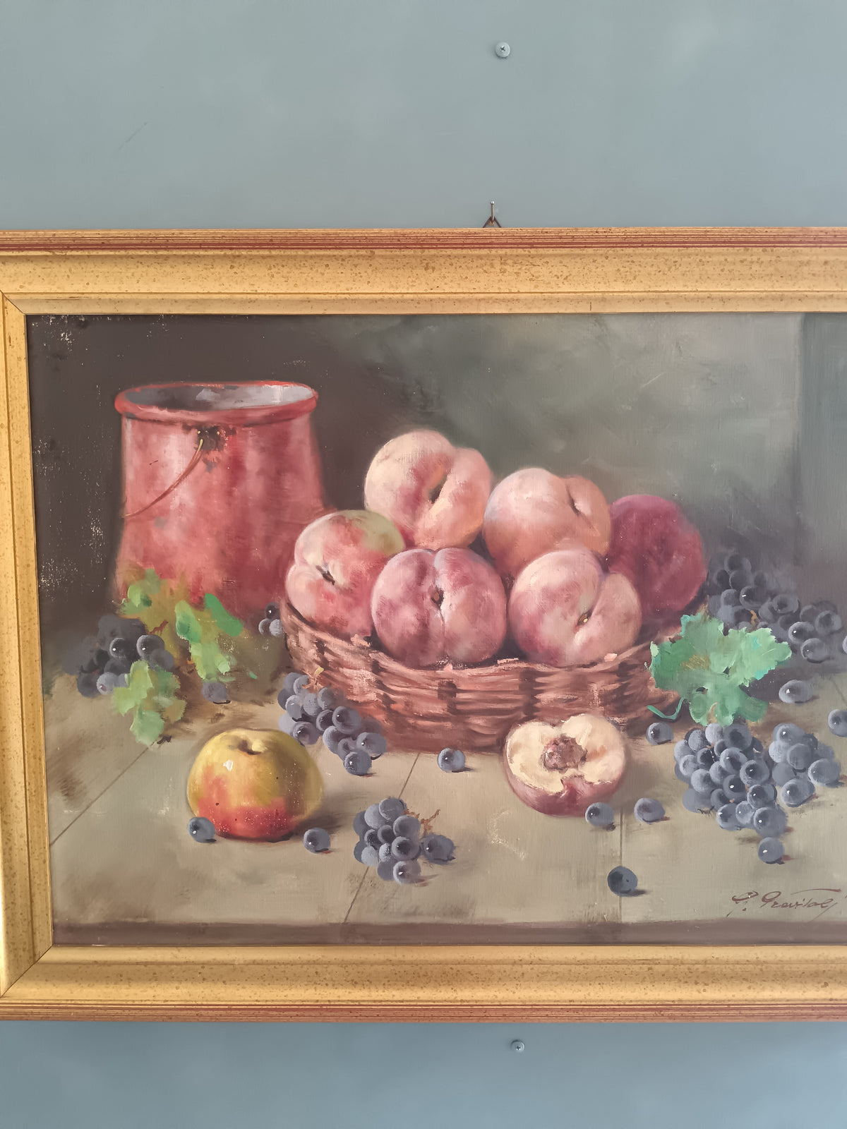 GIUSEPPE PREVITALI (1909-2000) – NATURA MORTA CON PESCHE E UVA – OLIO SU TELA 50x70