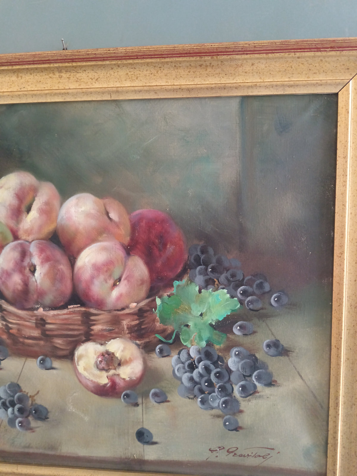 GIUSEPPE PREVITALI (1909-2000) – NATURA MORTA CON PESCHE E UVA – OLIO SU TELA 50x70