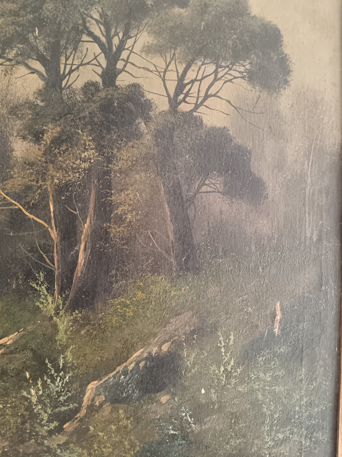 OLIO SU TELA PAESAGGIO AL TRAMONTO XIX SECOLO FINE '800 QUADRO D'EPOCA 73x49