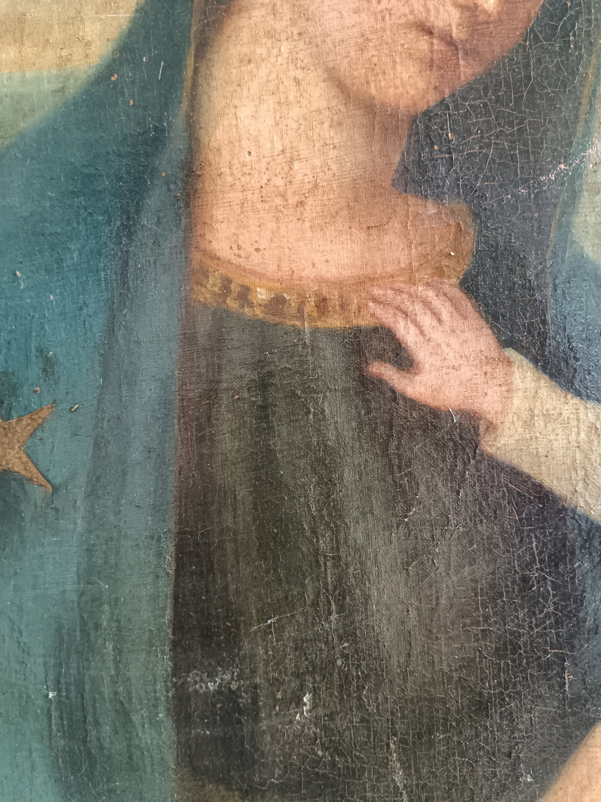 Dipinto Antico Madonna col Bambino Olio su Tela Fine '800 con Cornice Dorata