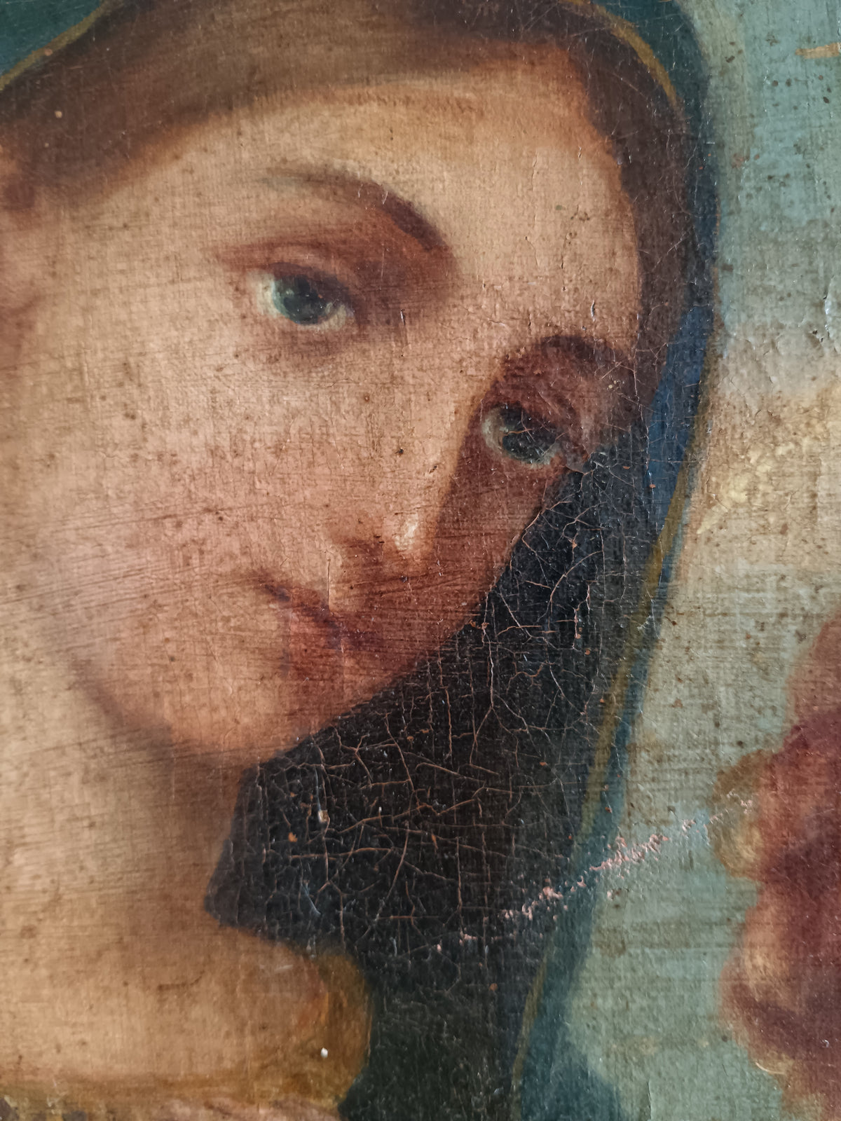 Dipinto Antico Madonna col Bambino Olio su Tela Fine '800 con Cornice Dorata