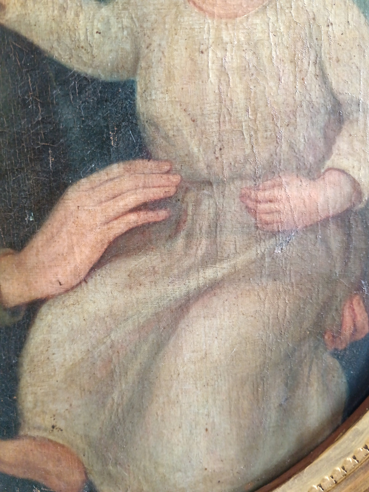 Dipinto Antico Madonna col Bambino Olio su Tela Fine '800 con Cornice Dorata