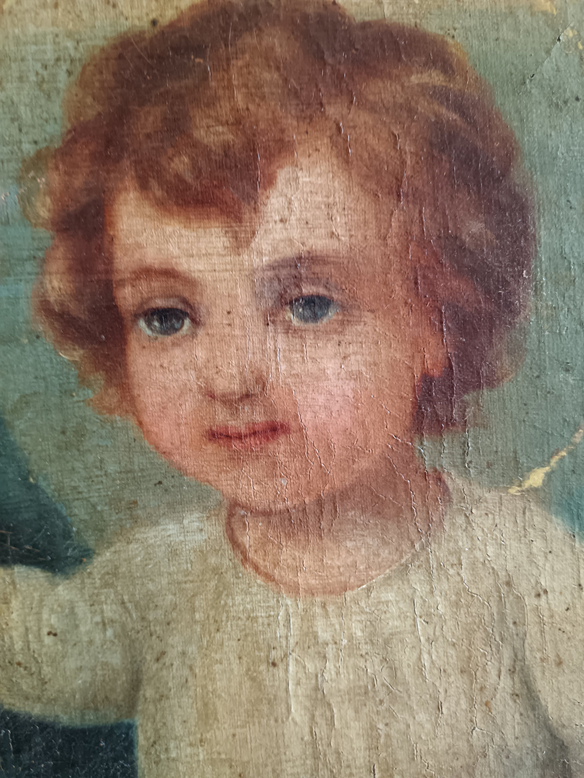 Dipinto Antico Madonna col Bambino Olio su Tela Fine '800 con Cornice Dorata