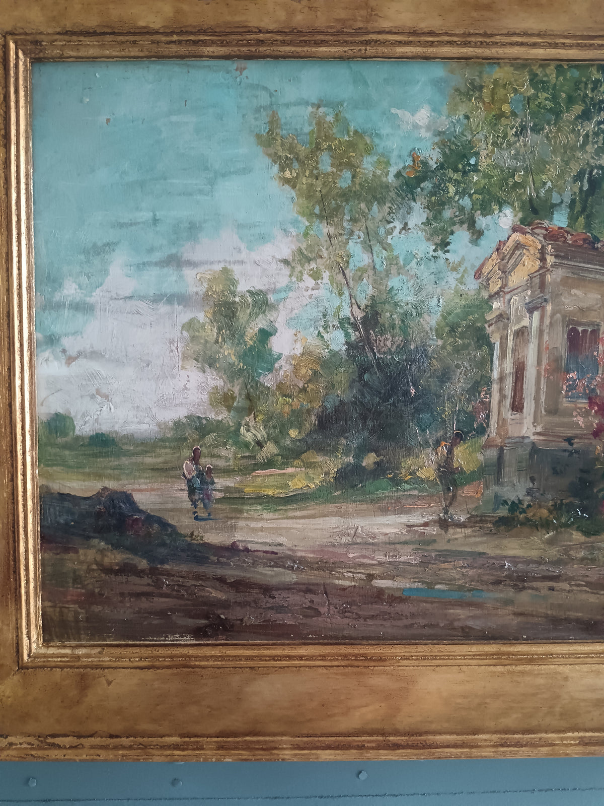 Dipinto Olio su Legno Paesaggio Italiano con Tempietto Firmato XX Secolo