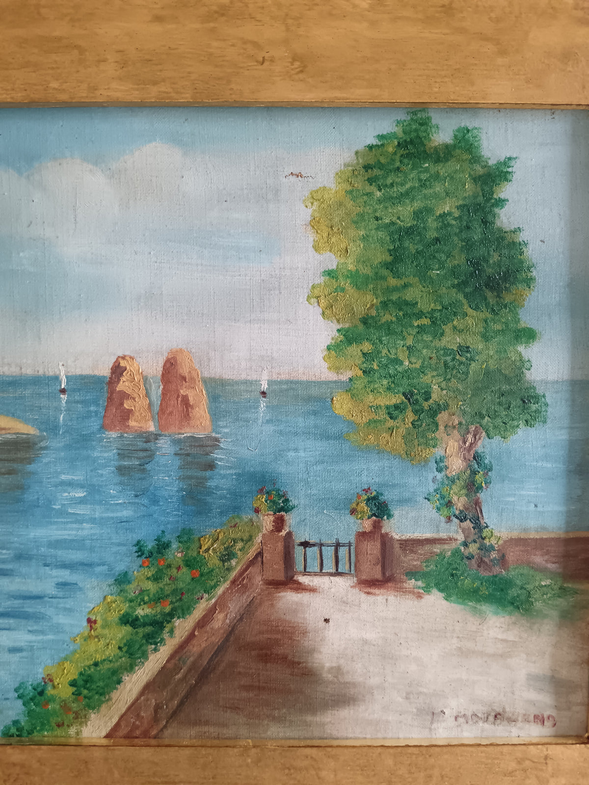 Dipinto Olio su Tela Paesaggio Marino Capri Faraglioni Firmato Napoli Vintage