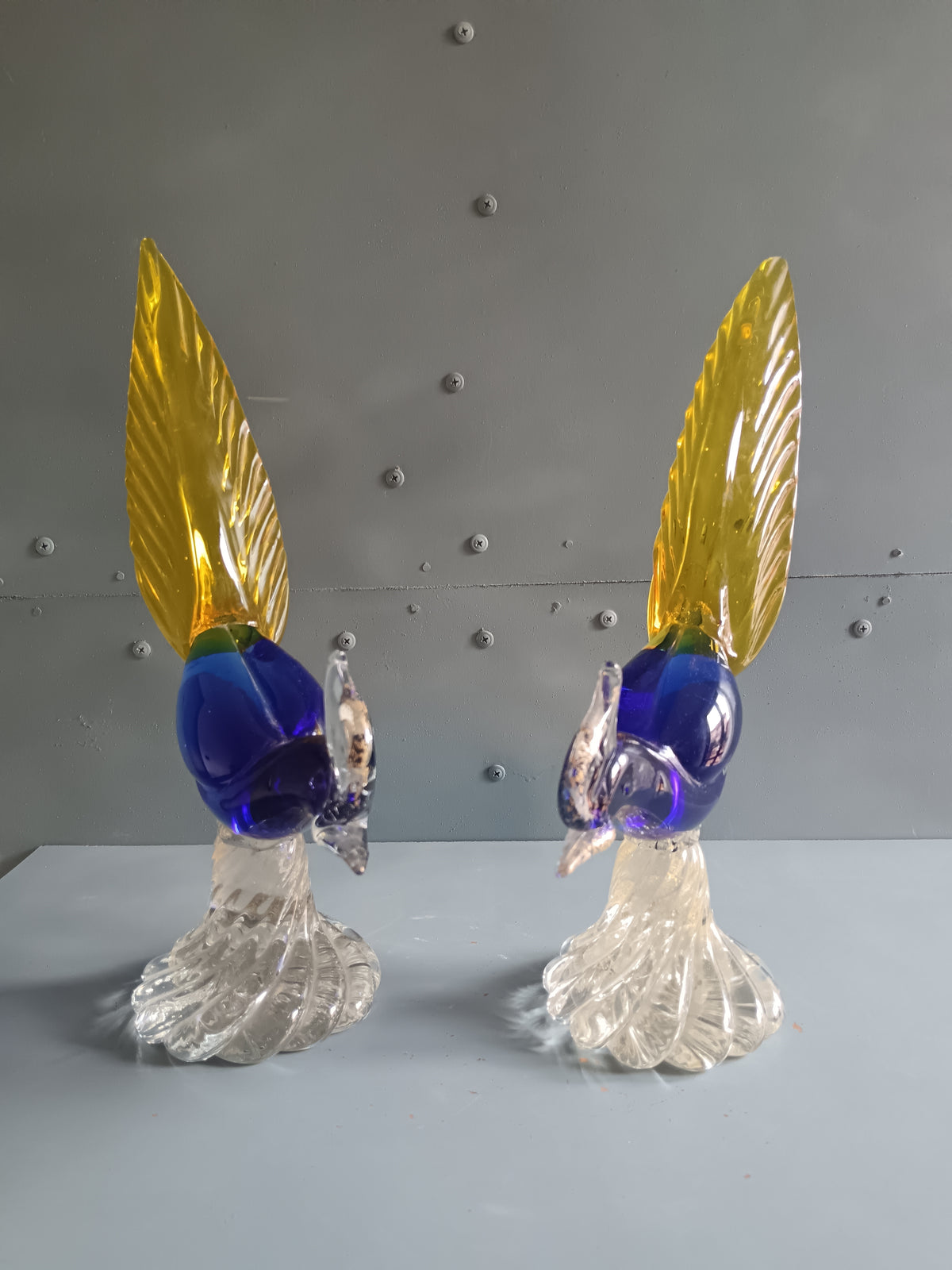 Vintage Murano Glass Birds of Paradise 1970s Sommerso Gold Leaf 34cm PERFECT
