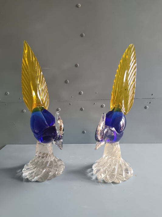 Vintage Murano Glass Birds of Paradise 1970s Sommerso Gold Leaf 34cm PERFECT