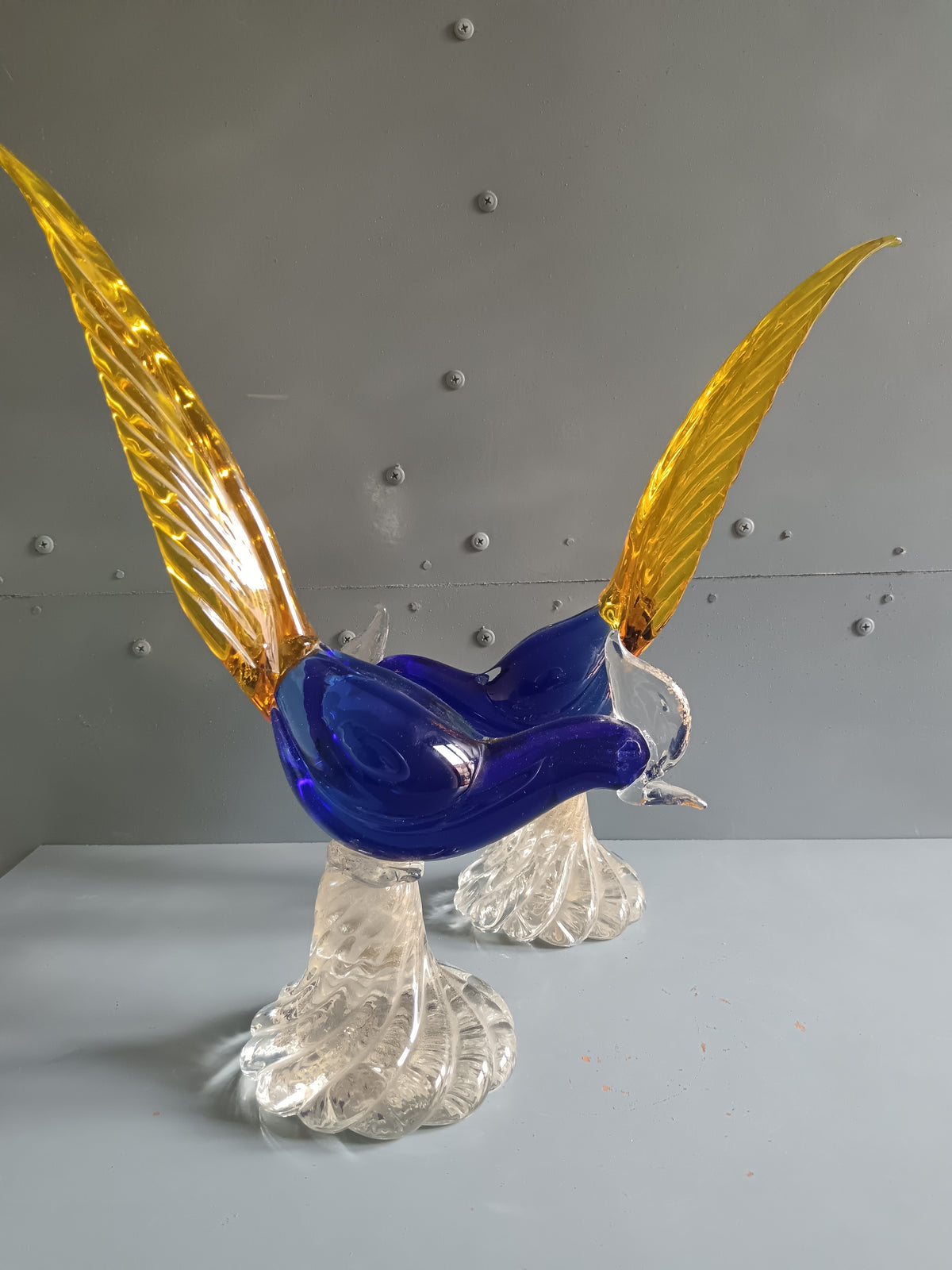 Vintage Murano Glass Birds of Paradise 1970s Sommerso Gold Leaf 34cm PERFECT