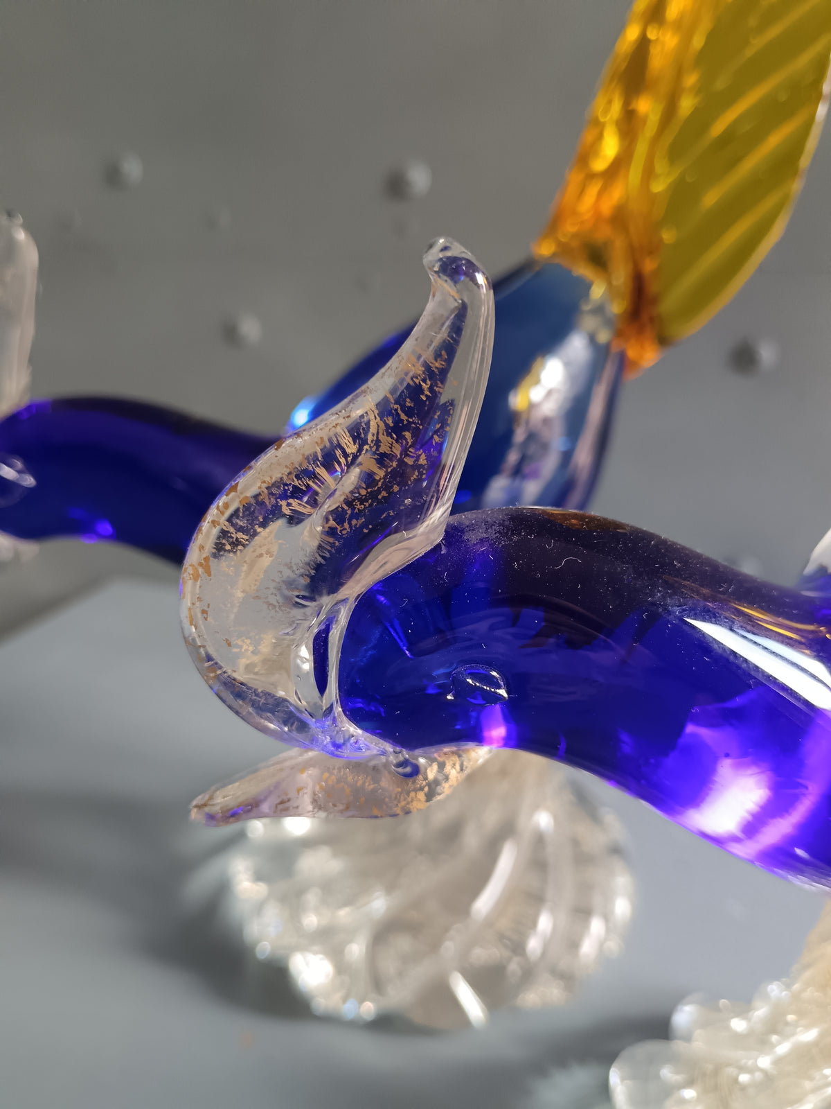 Vintage Murano Glass Birds of Paradise 1970s Sommerso Gold Leaf 34cm PERFECT