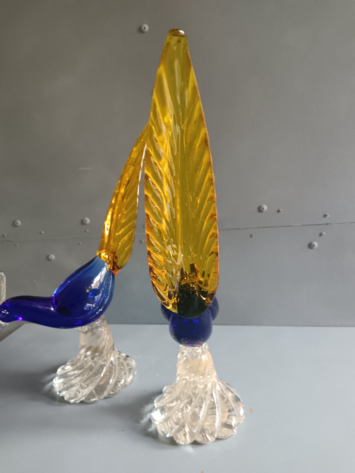 Vintage Murano Glass Birds of Paradise 1970s Sommerso Gold Leaf 34cm PERFECT