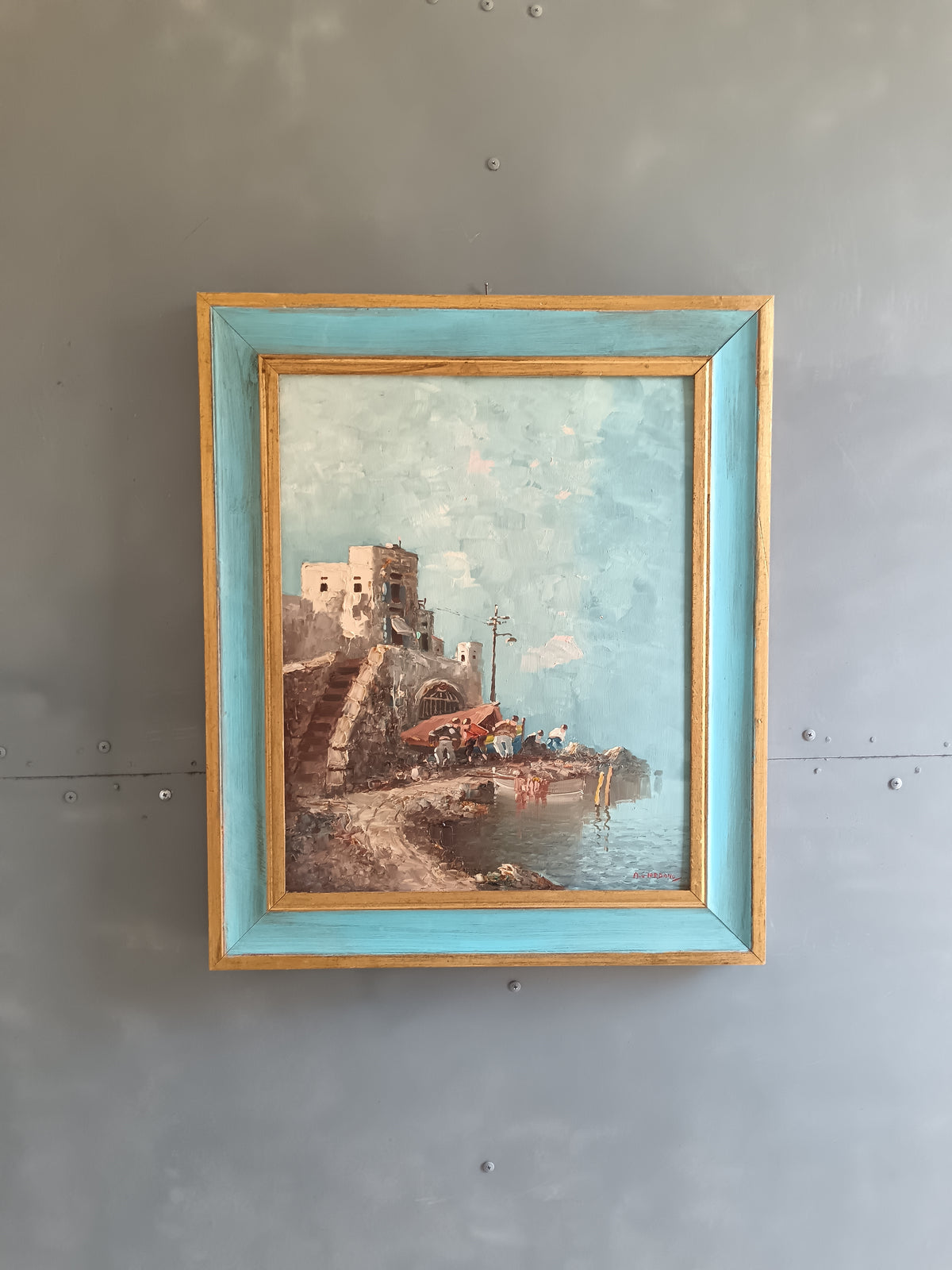 Dipinto Olio su Tavola A. GIORDANO Marechiaro Napoli Quadro con Cornice