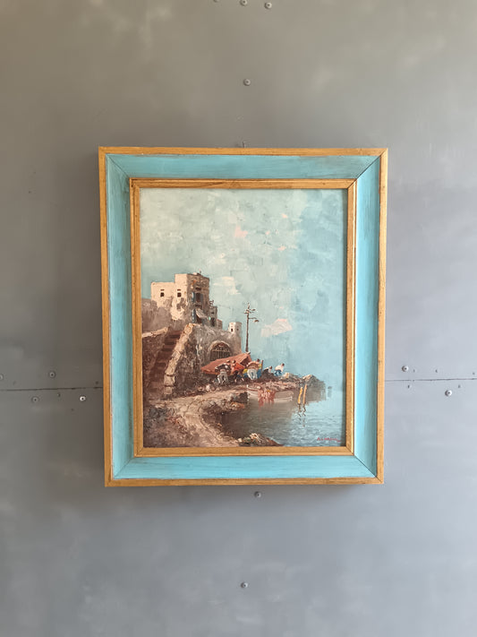 Dipinto Olio su Tavola A. GIORDANO Marechiaro Napoli Quadro con Cornice