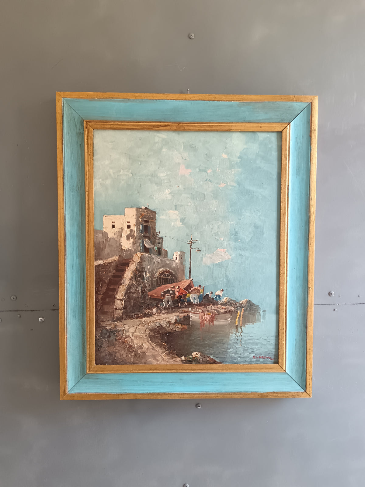 Dipinto Olio su Tavola A. GIORDANO Marechiaro Napoli Quadro con Cornice