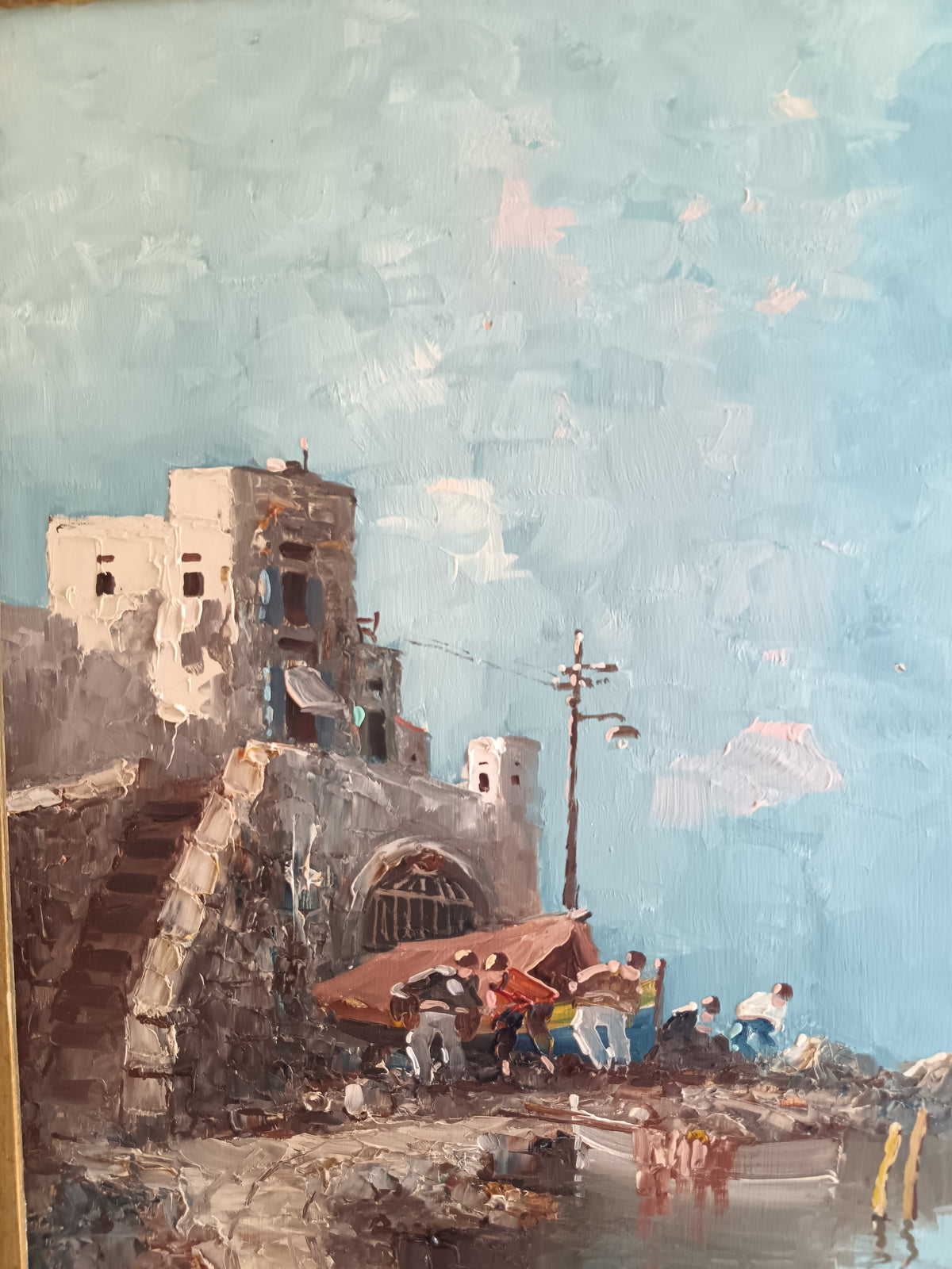 Dipinto Olio su Tavola A. GIORDANO Marechiaro Napoli Quadro con Cornice