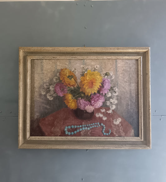 Vintage Still Life Flowers Oil Painting Fiorenza Boccalatte (1900-1976) Framed