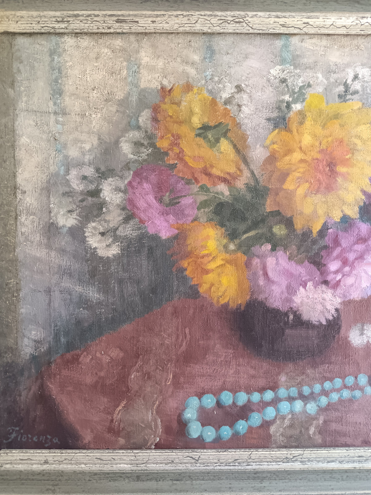 Vintage Still Life Flowers Oil Painting Fiorenza Boccalatte (1900-1976) Framed