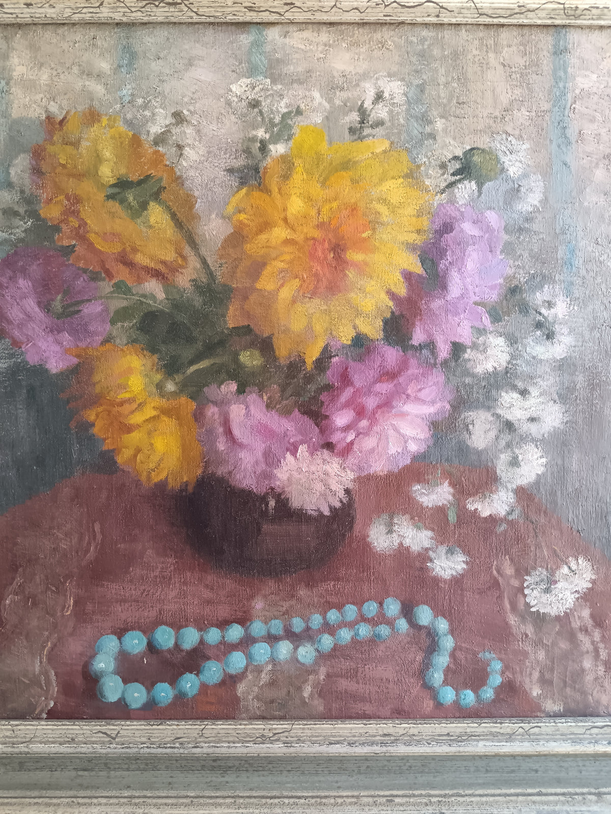 Vintage Still Life Flowers Oil Painting Fiorenza Boccalatte (1900-1976) Framed