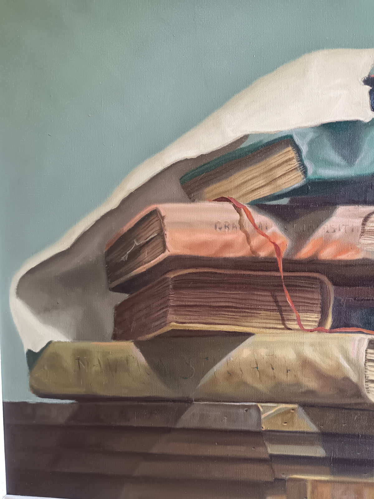 Dipinto Olio su Tela MARINO SOCCI 1972 Natura Morta Libri Antichi Con Cornice