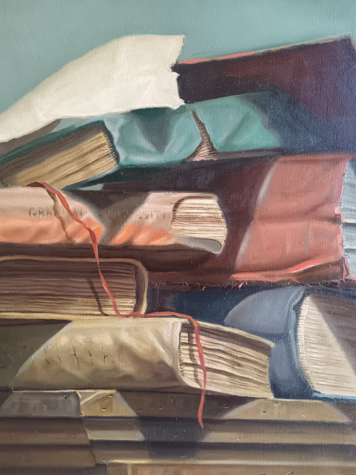 Dipinto Olio su Tela MARINO SOCCI 1972 Natura Morta Libri Antichi Con Cornice