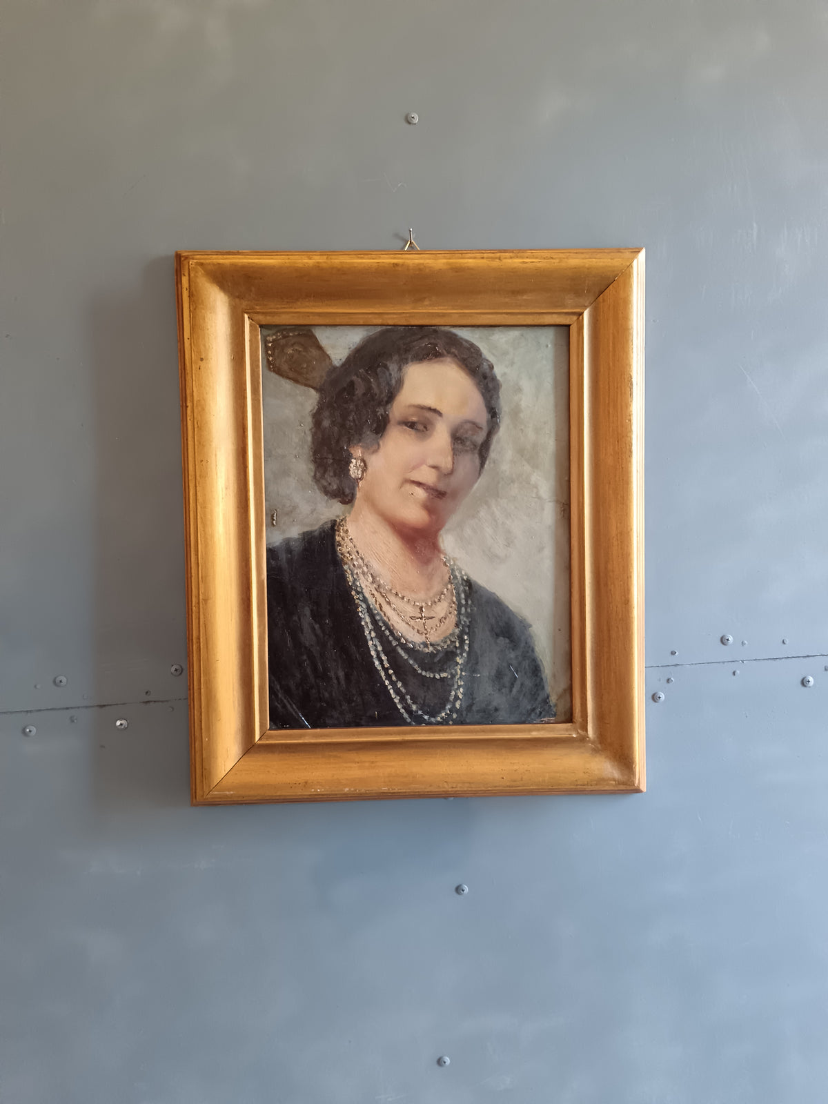 Ritratto di Signora Anni ’20/’30 Olio su Cartoncino Dipinto d’Epoca Cornice Dorata