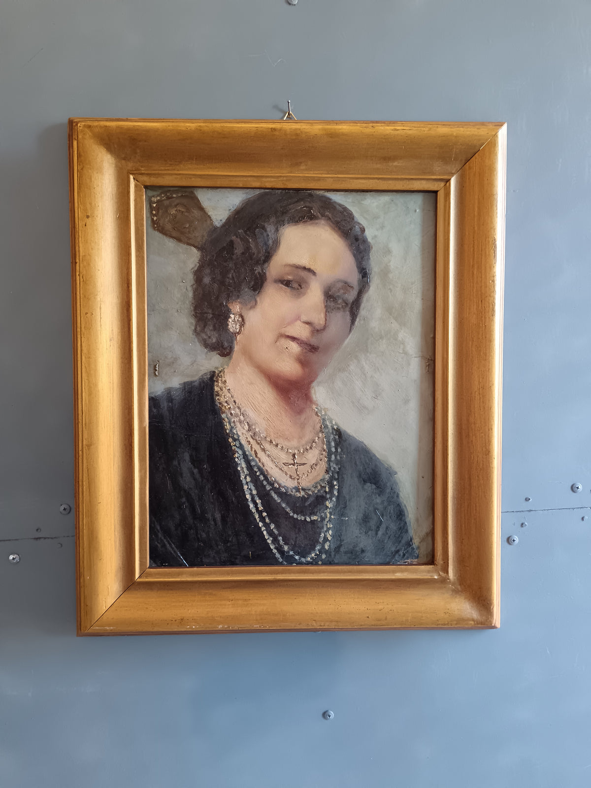 Ritratto di Signora Anni ’20/’30 Olio su Cartoncino Dipinto d’Epoca Cornice Dorata