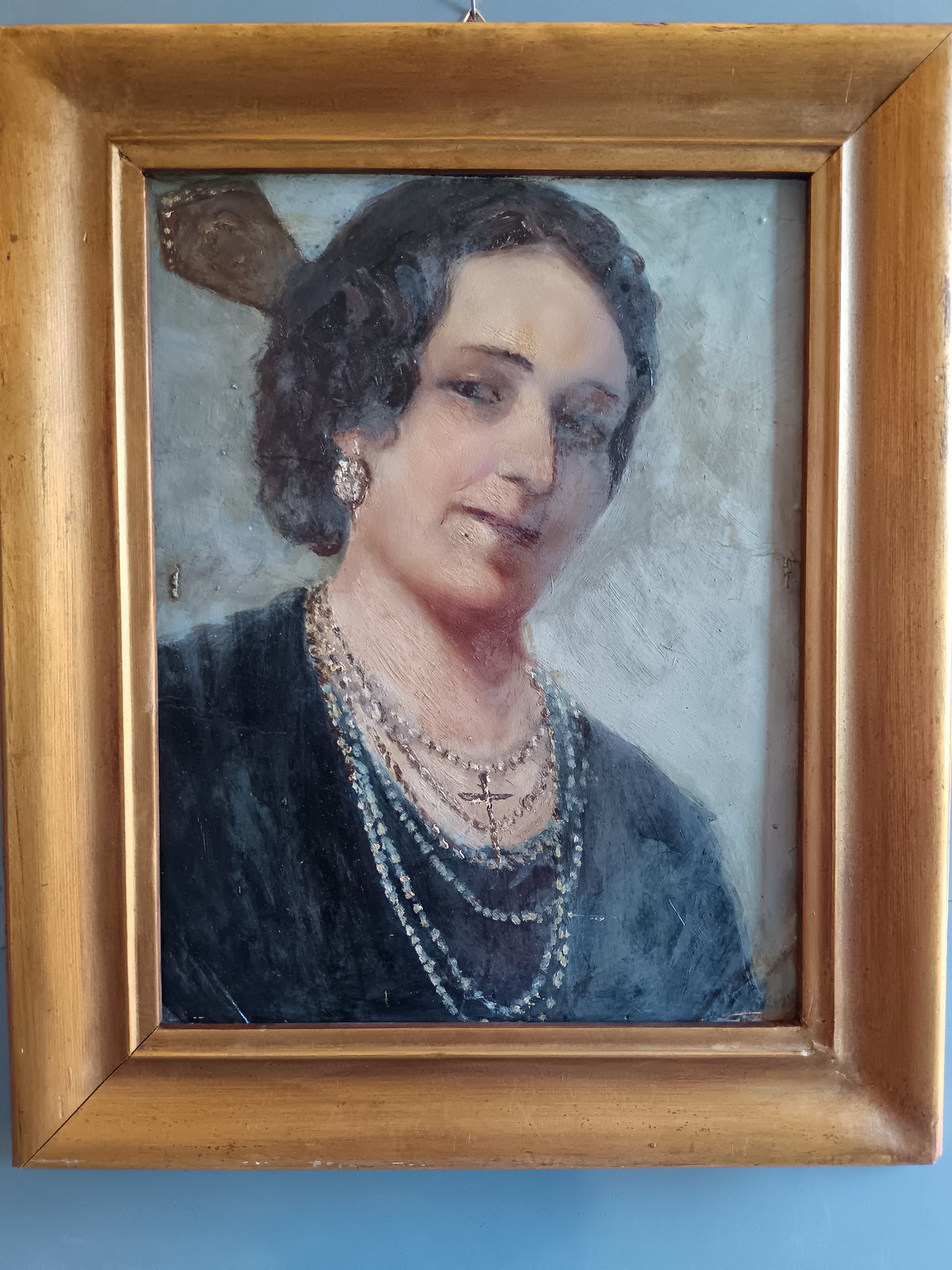 Ritratto di Signora Anni ’20/’30 Olio su Cartoncino Dipinto d’Epoca Cornice Dorata