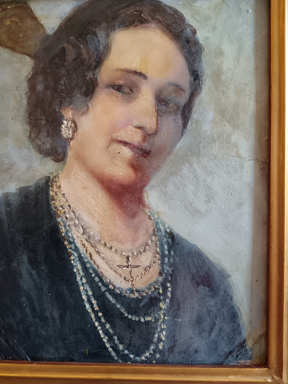 Ritratto di Signora Anni ’20/’30 Olio su Cartoncino Dipinto d’Epoca Cornice Dorata