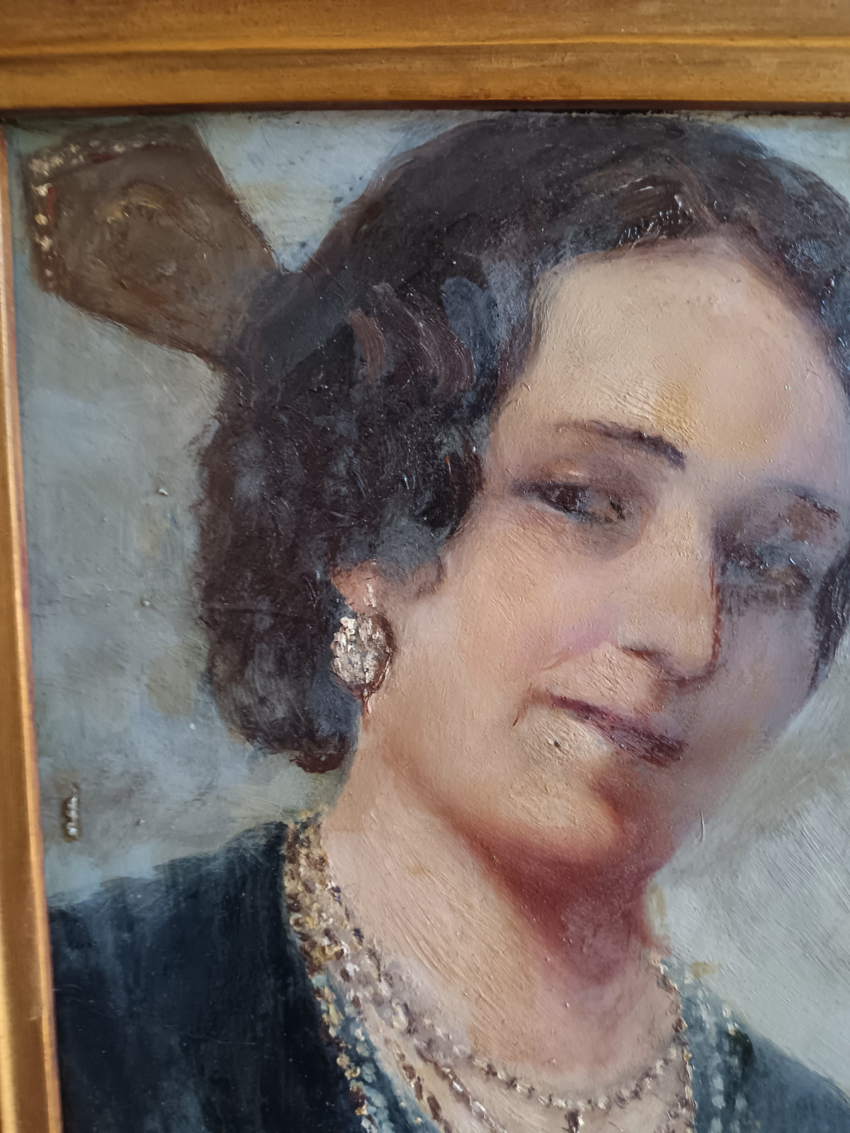 Ritratto di Signora Anni ’20/’30 Olio su Cartoncino Dipinto d’Epoca Cornice Dorata