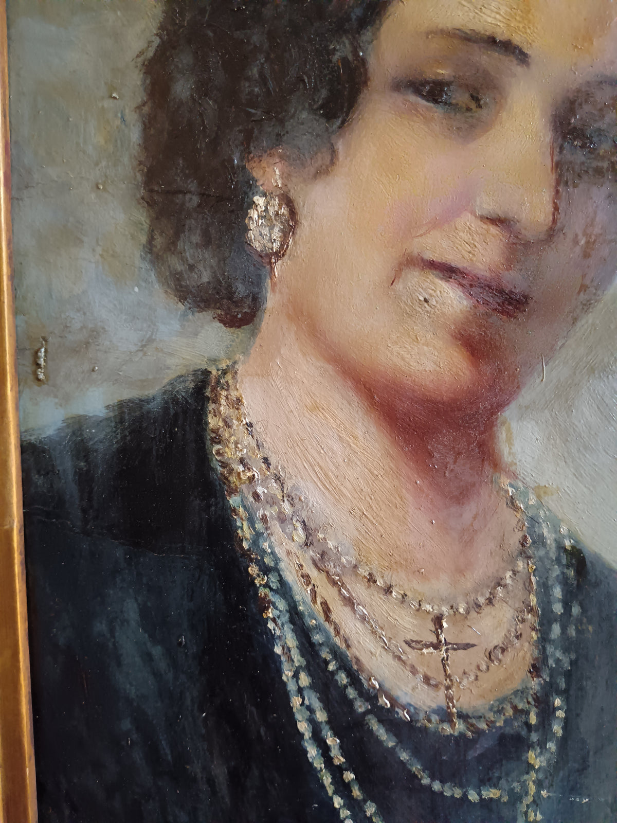Ritratto di Signora Anni ’20/’30 Olio su Cartoncino Dipinto d’Epoca Cornice Dorata