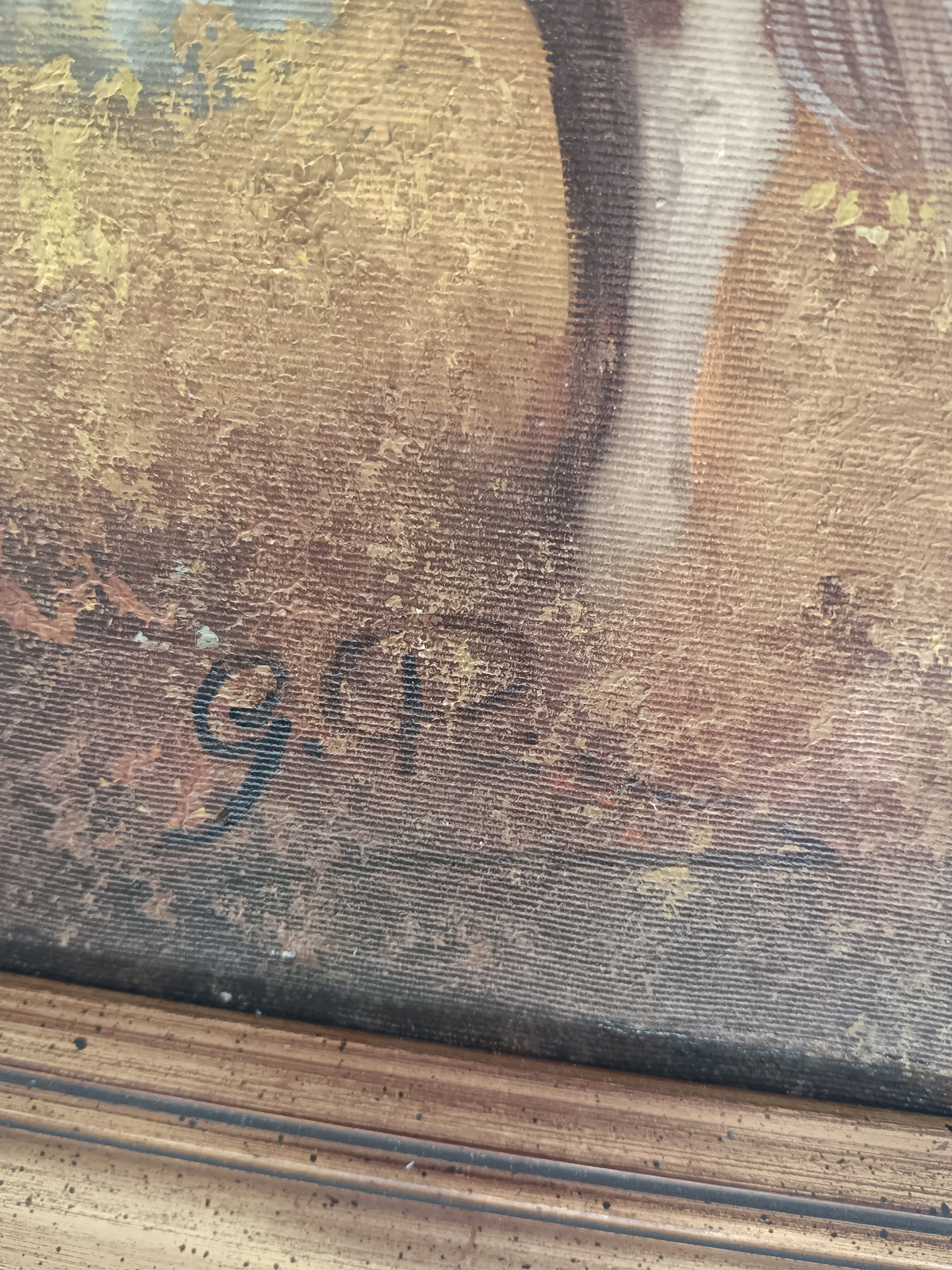 Dipinto Olio su Tela Cavalli Paesaggio Campestre Firmato G.P. 70x50 Vintage