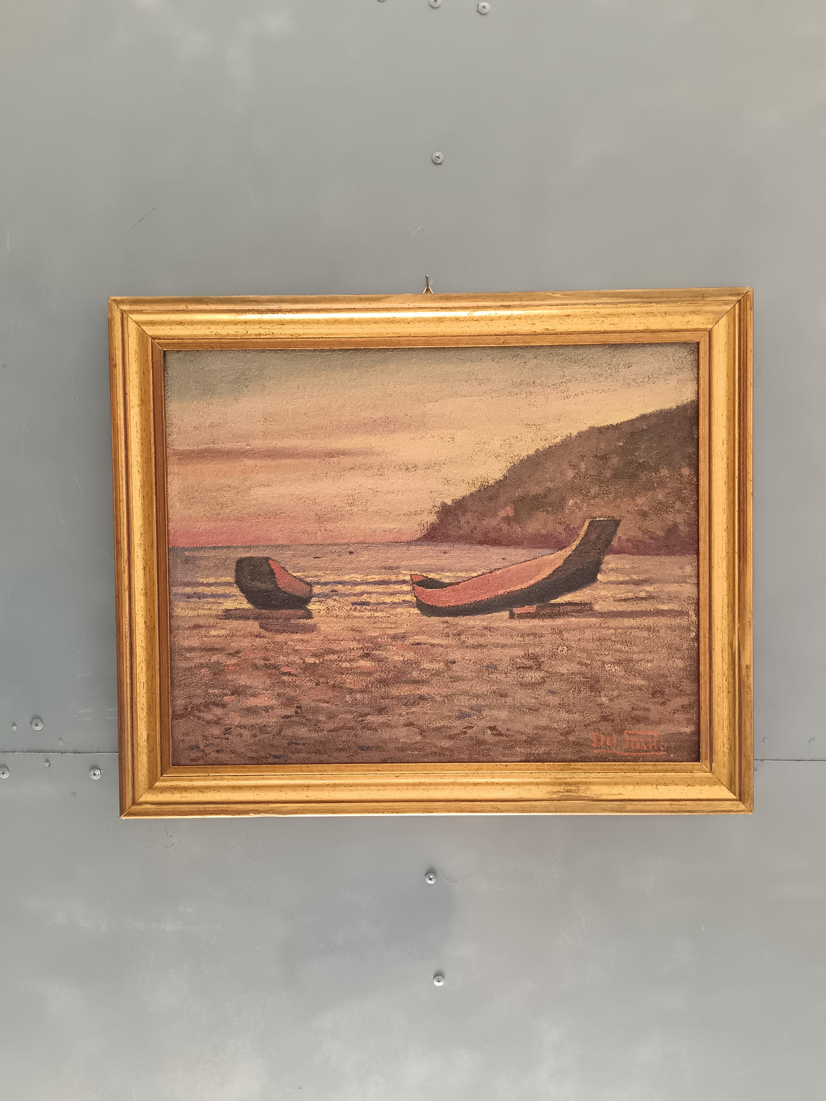 Alberto Del Piano – Spiaggia Brasiliana 1973 – Olio su Tela Firmato – Barca – Marina