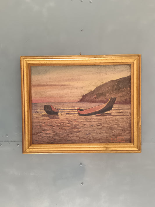 Alberto Del Piano – Spiaggia Brasiliana 1973 – Olio su Tela Firmato – Barca – Marina