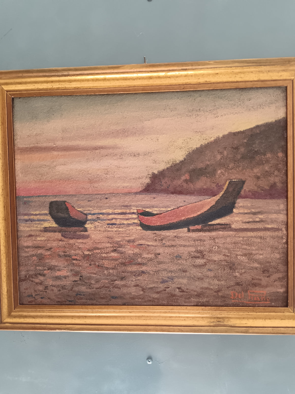 Alberto Del Piano – Spiaggia Brasiliana 1973 – Olio su Tela Firmato – Barca – Marina
