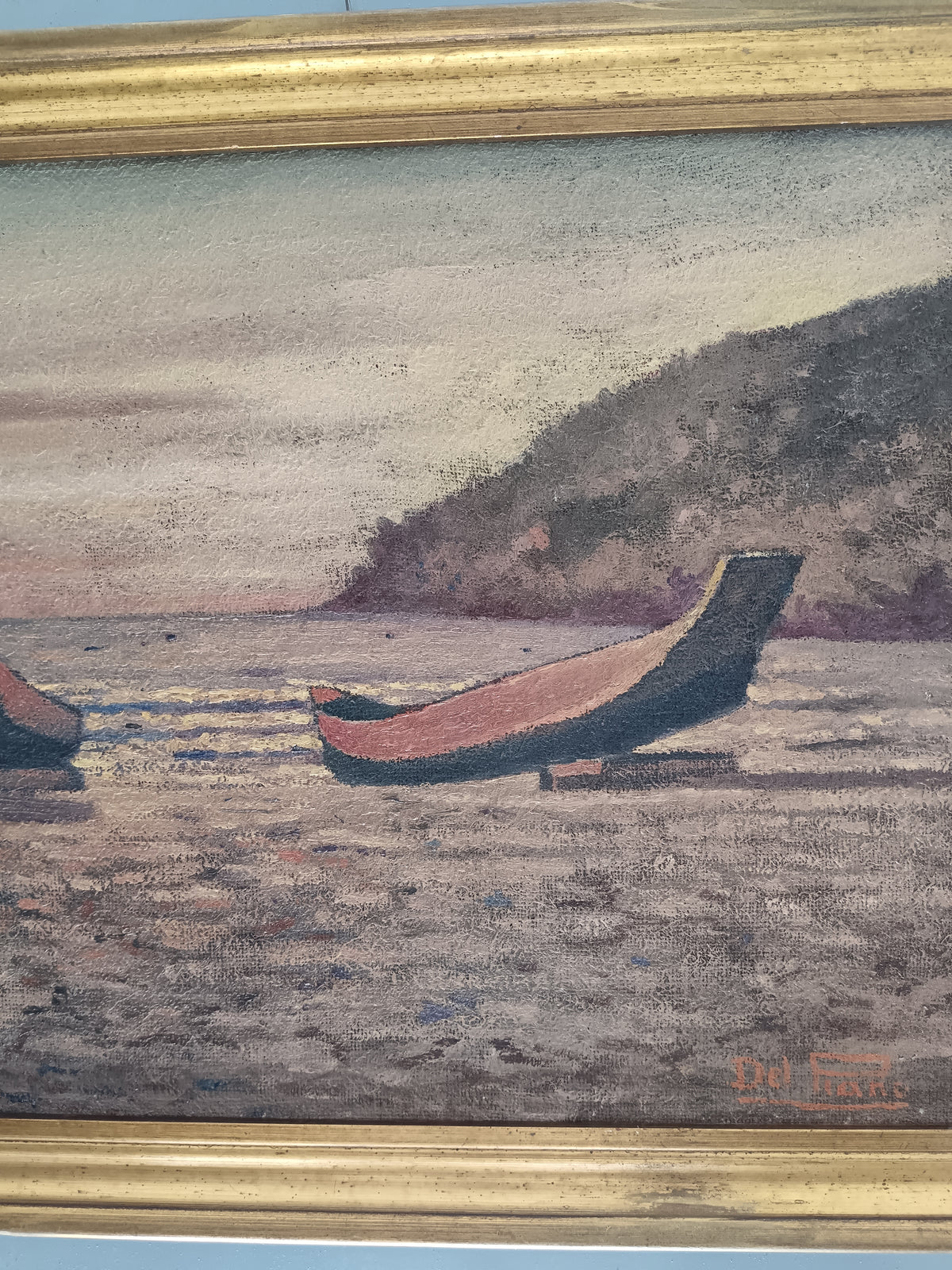 Alberto Del Piano – Spiaggia Brasiliana 1973 – Olio su Tela Firmato – Barca – Marina