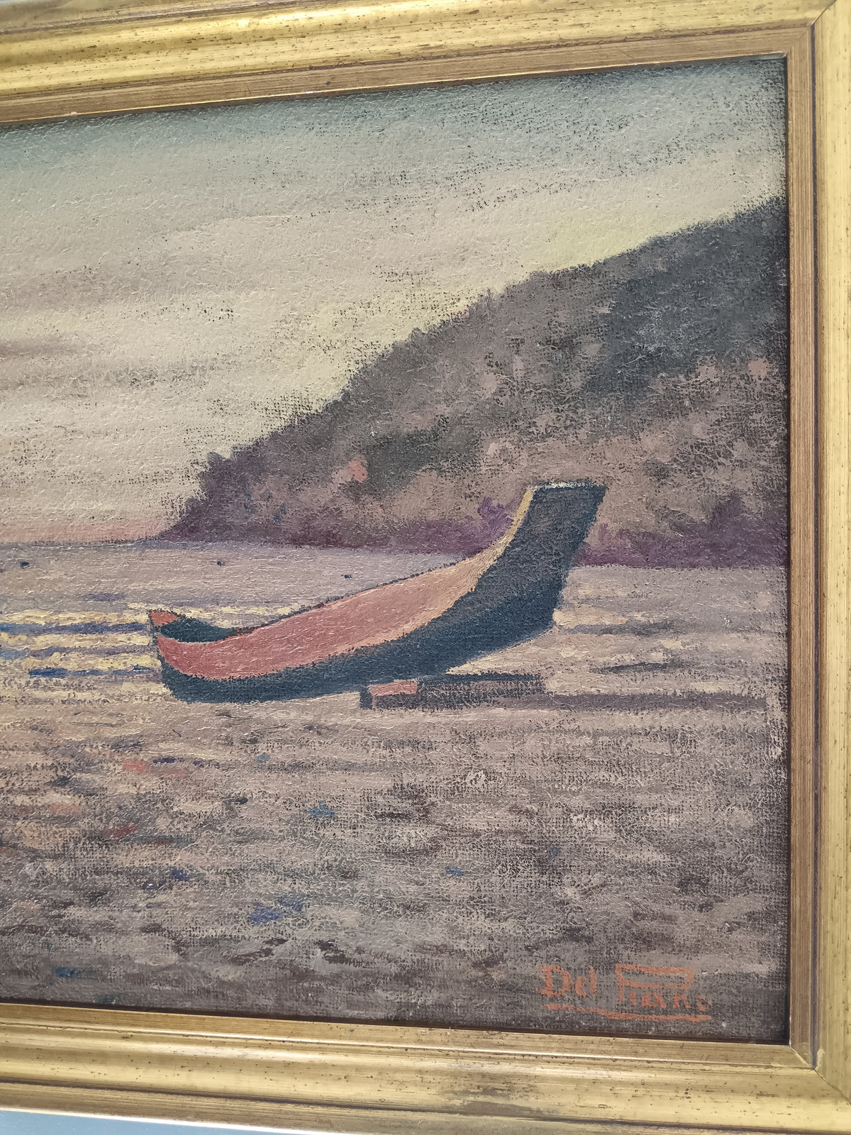 Alberto Del Piano – Spiaggia Brasiliana 1973 – Olio su Tela Firmato – Barca – Marina