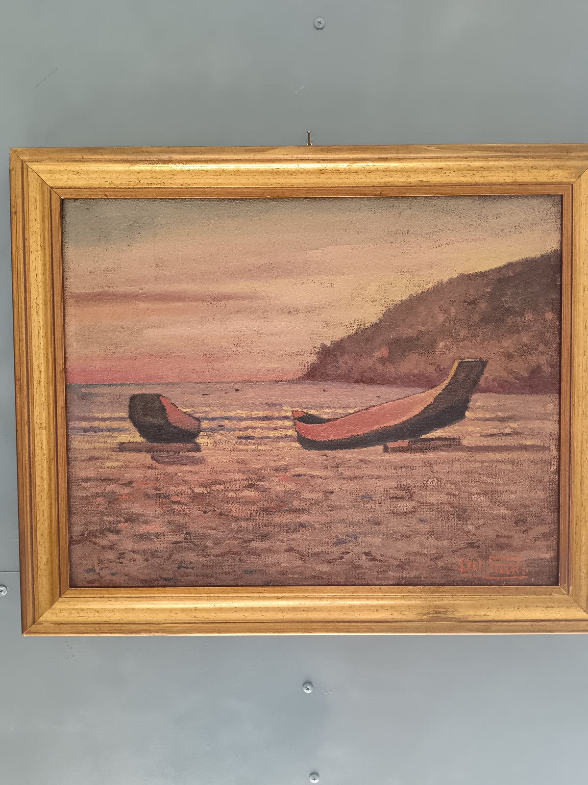 Alberto Del Piano – Spiaggia Brasiliana 1973 – Olio su Tela Firmato – Barca – Marina