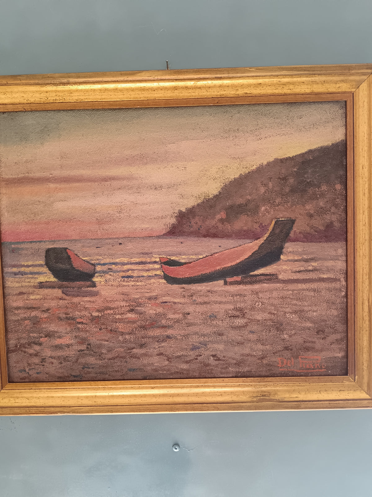 Alberto Del Piano – Spiaggia Brasiliana 1973 – Olio su Tela Firmato – Barca – Marina