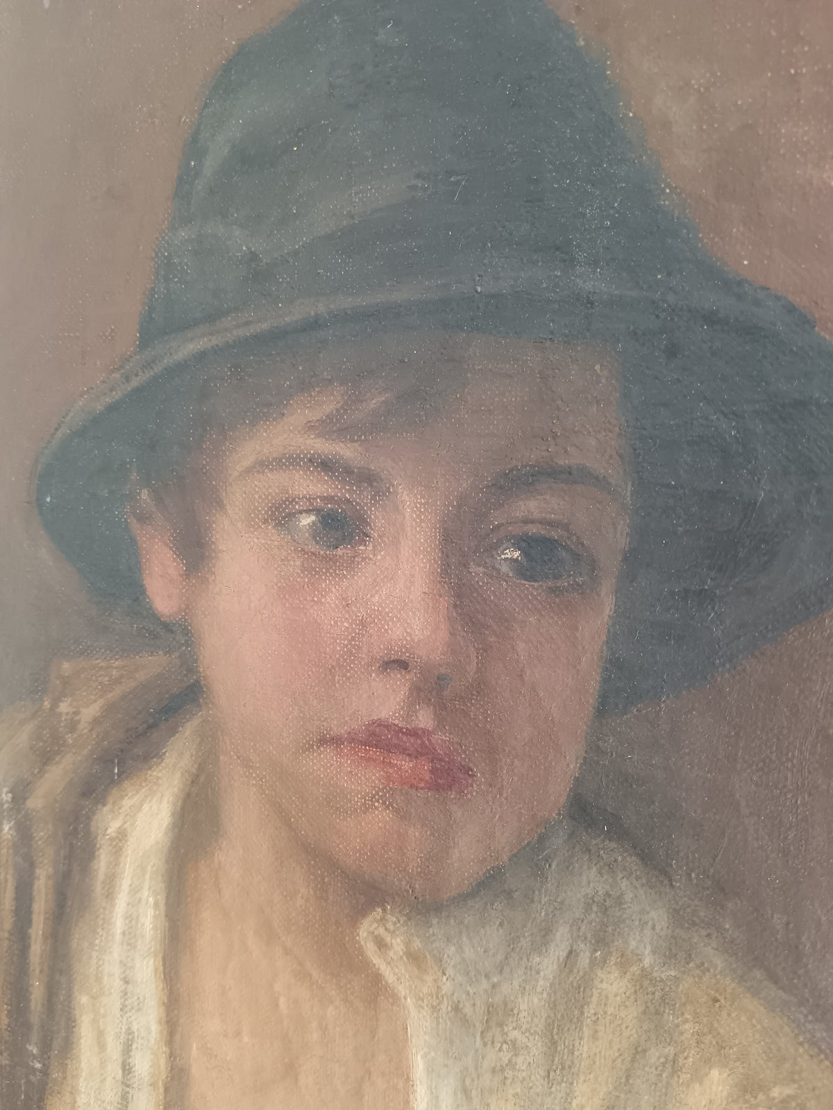 Dipinto Olio Su Tela Fine 800 Ritratto Ragazzo Scugnizzo Con Cappello