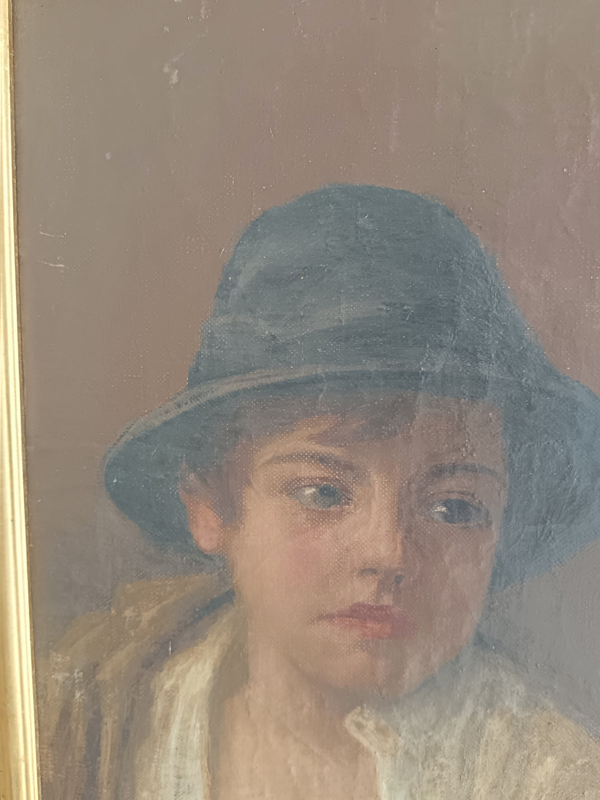 Dipinto Olio Su Tela Fine 800 Ritratto Ragazzo Scugnizzo Con Cappello