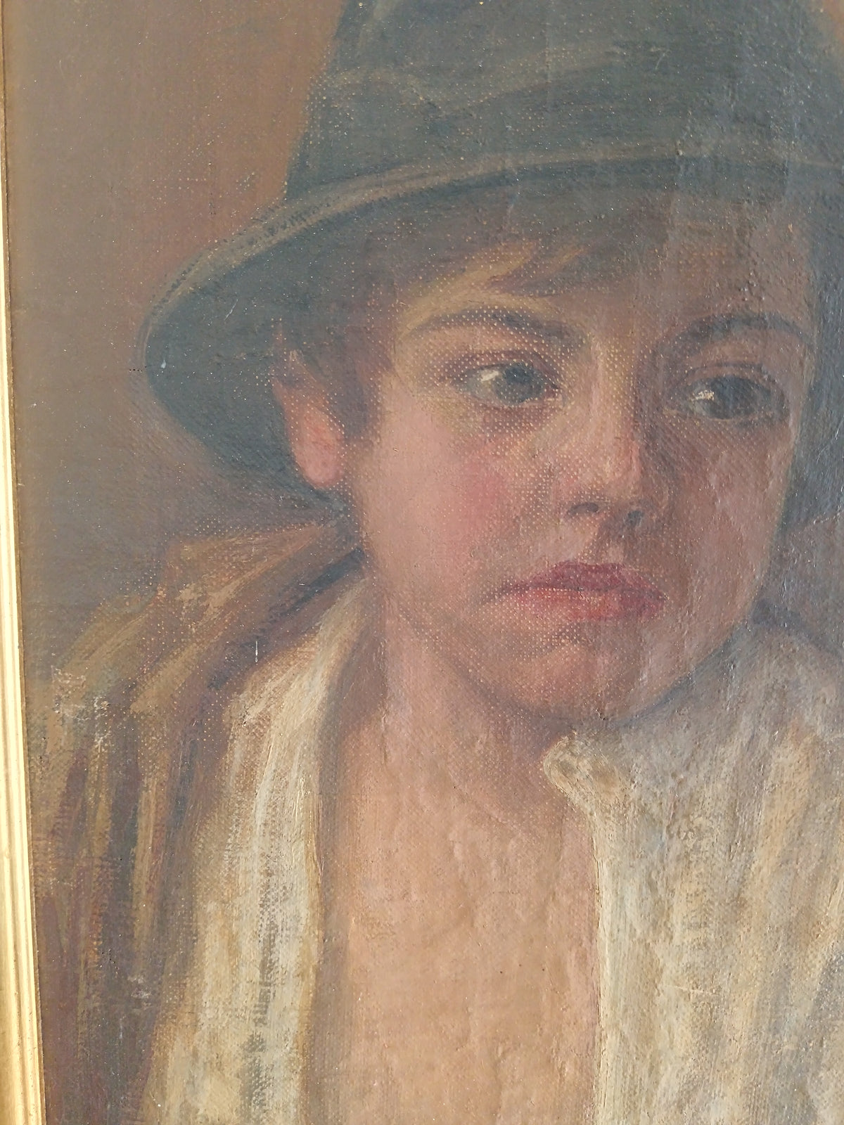 Dipinto Olio Su Tela Fine 800 Ritratto Ragazzo Scugnizzo Con Cappello