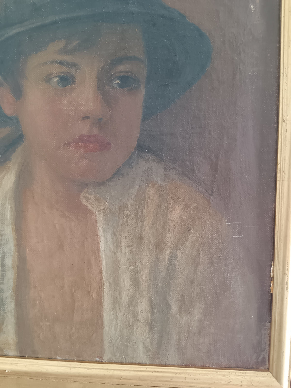 Dipinto Olio Su Tela Fine 800 Ritratto Ragazzo Scugnizzo Con Cappello