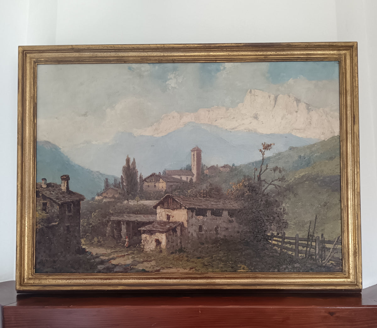 Luigi Liverani (1889-1972) – Paesaggio Montano con Borgo e Chiesa Olio su Tela 100x70