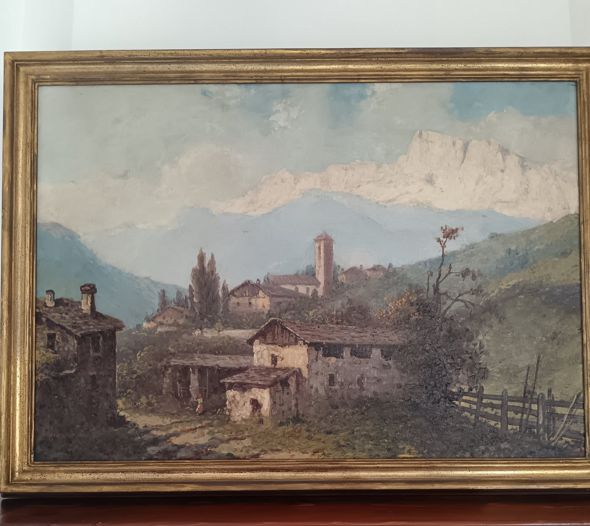 Luigi Liverani (1889-1972) – Paesaggio Montano con Borgo e Chiesa Olio su Tela 100x70
