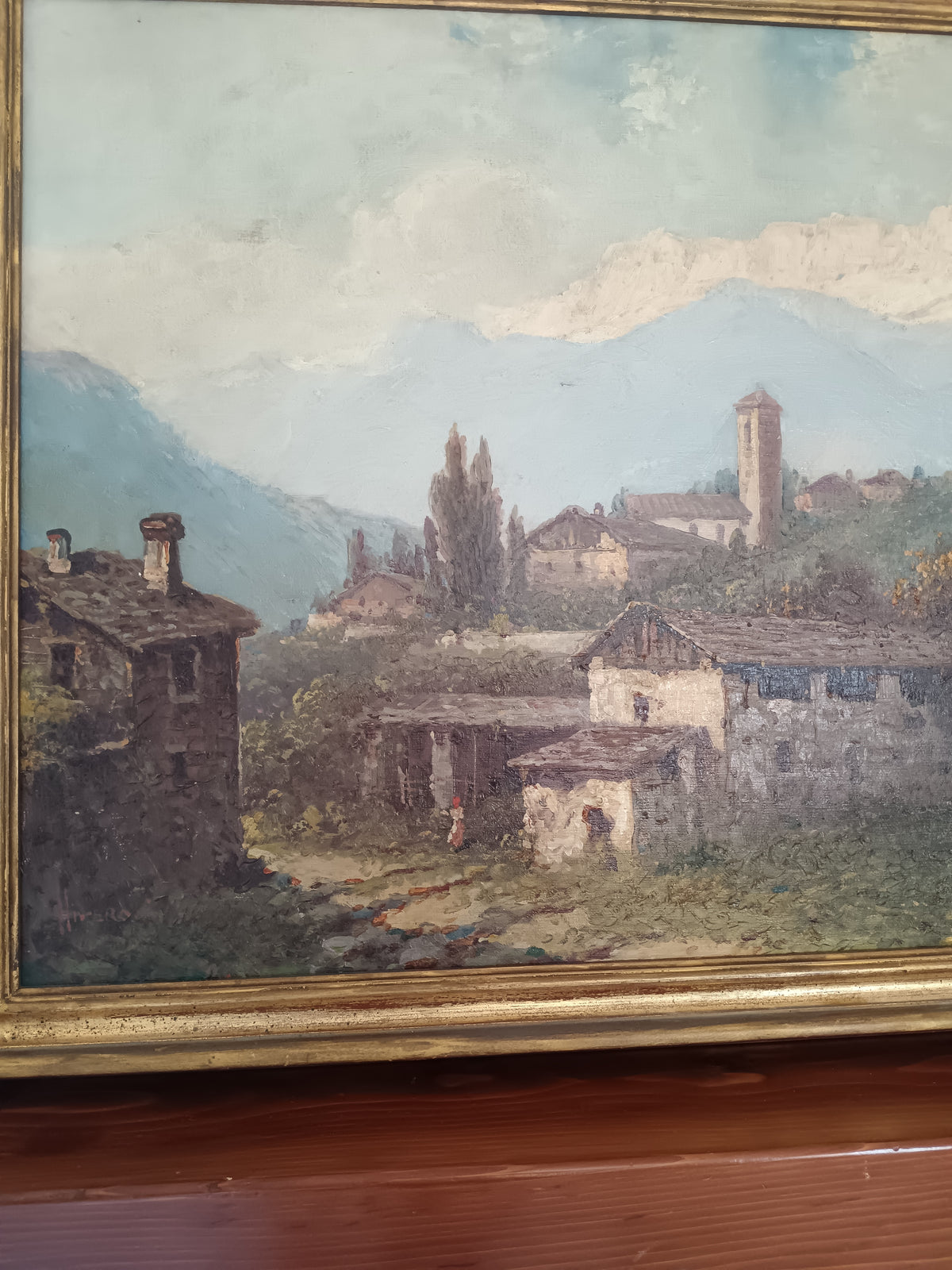 Luigi Liverani (1889-1972) – Paesaggio Montano con Borgo e Chiesa Olio su Tela 100x70