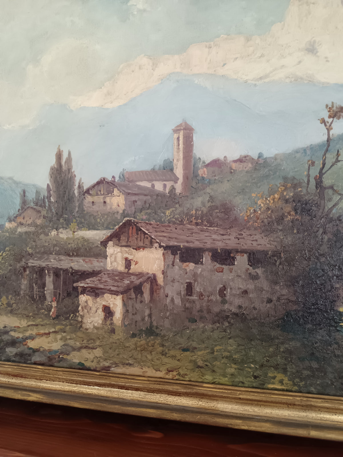 Luigi Liverani (1889-1972) – Paesaggio Montano con Borgo e Chiesa Olio su Tela 100x70