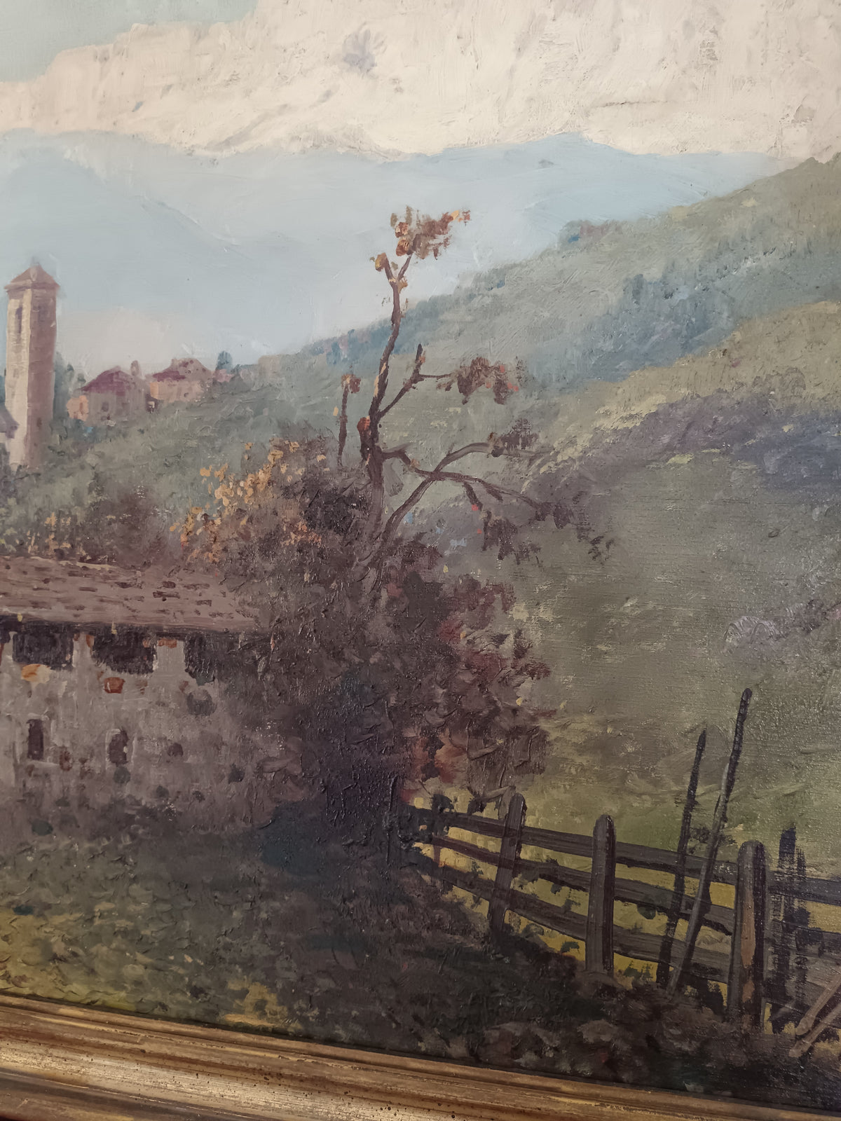 Luigi Liverani (1889-1972) – Paesaggio Montano con Borgo e Chiesa Olio su Tela 100x70