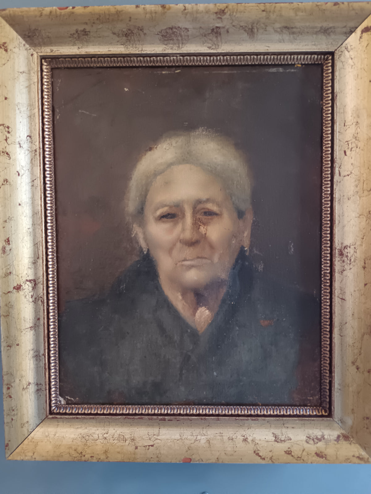 Dipinto Antico Olio su Tela Fine 800 - Ritratto Donna Anziana - Scuola Napoletana